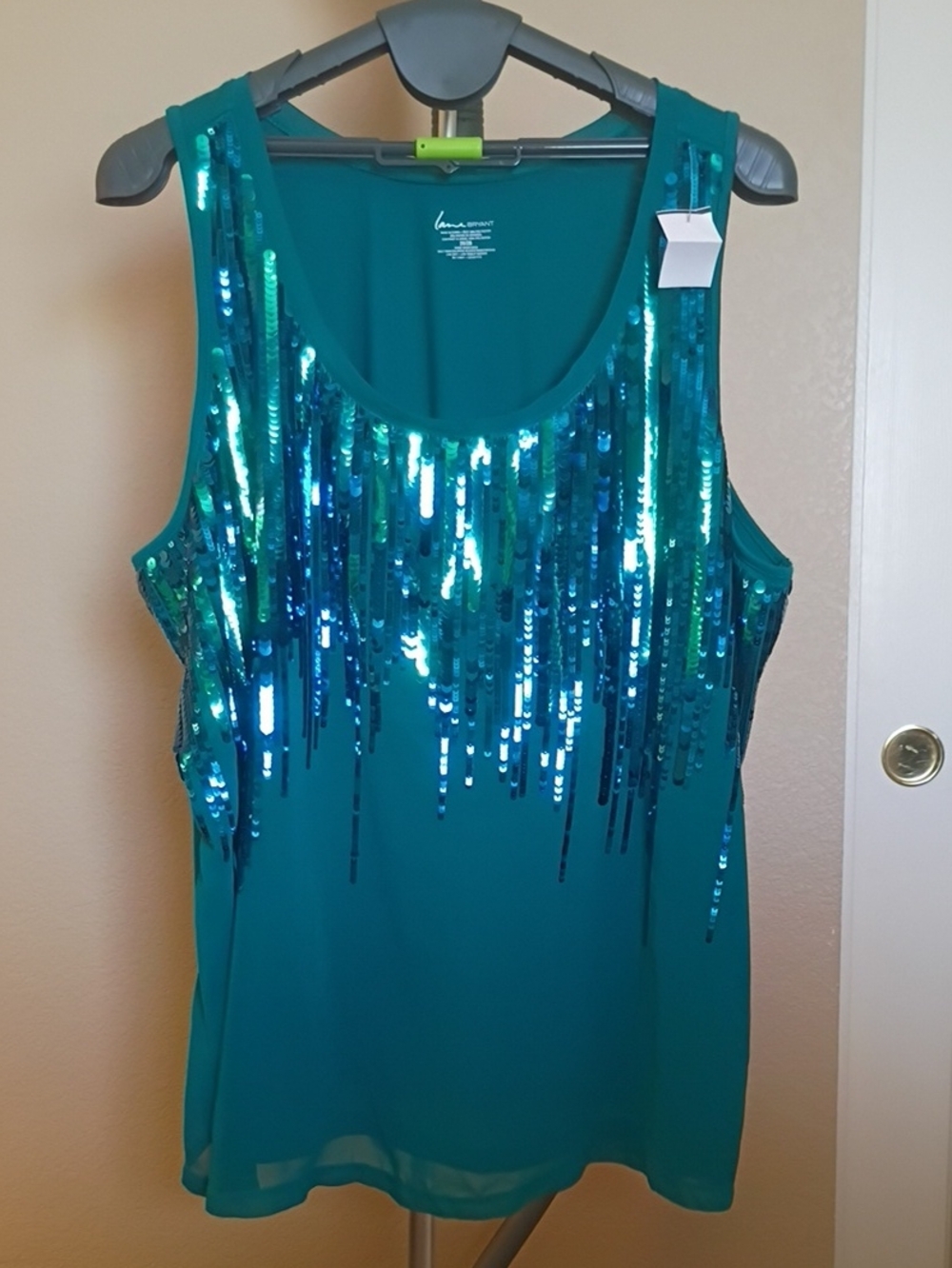 Lane Bryant Teal Sequin Fringe Tank